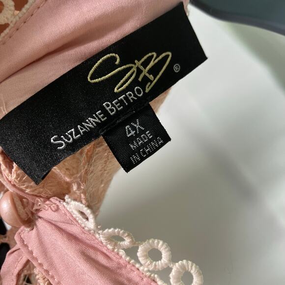 Suzanne Betro Blush Lace Embroidered Mesh Peasant Top 4X Floral Sheer Boho - Picture 3 of 12